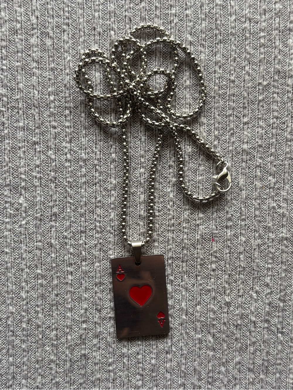 Casino theme silver tone ace of hearts necklace